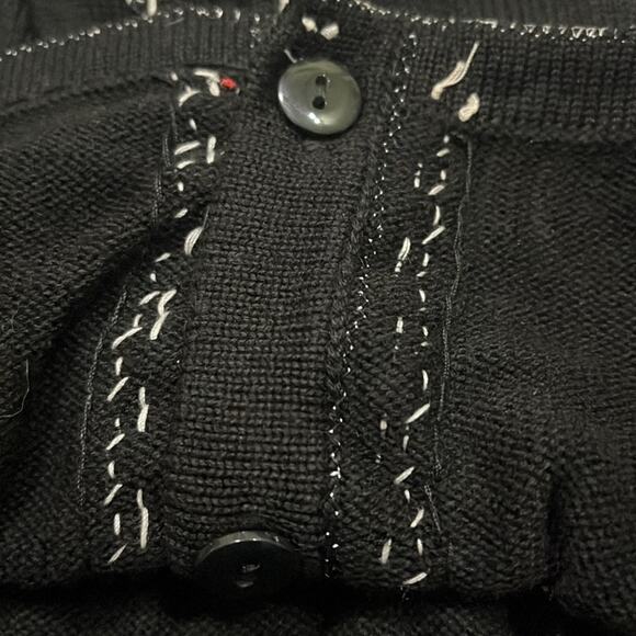 Vintage Knit Cardigan Sweater Black Bead Vegan Leather Trim Satin Medium - Picture 9 of 16